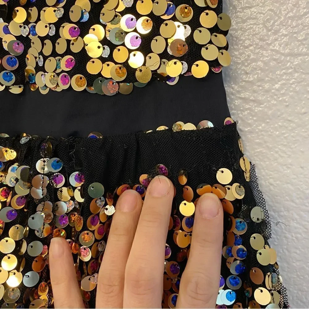 WEISSMAN Dance Costume sequin gold biketard jazz I'm Stuck 10422 Child LC